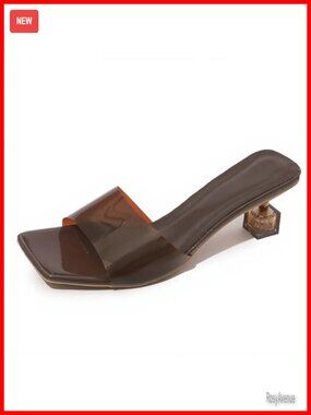 Women's Clear Kitten Heel Slides Open Toe Backless Mule Sandals PU